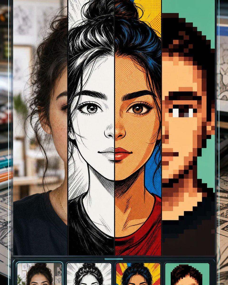 Selfie to Comic Style Split Mockup - AI image template preview