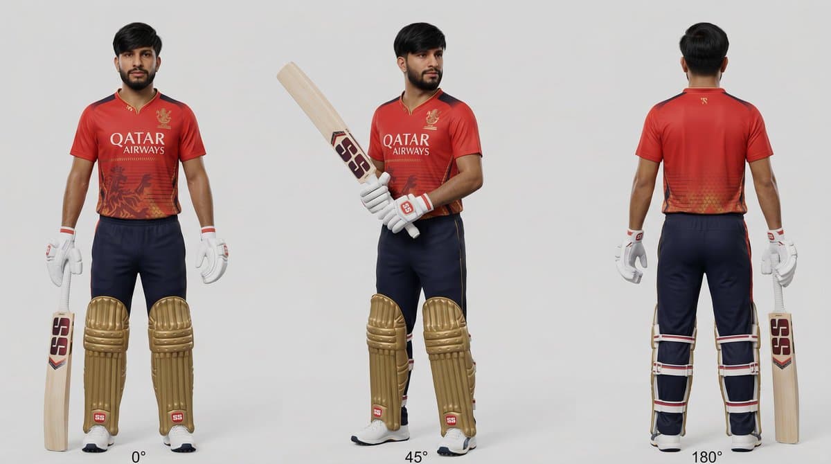 Cricket Player Three-Angle Character Sheet - AI image template preview