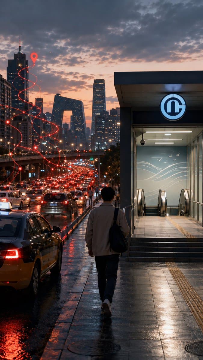 Rainy Beijing Metro Commute - AI image template preview