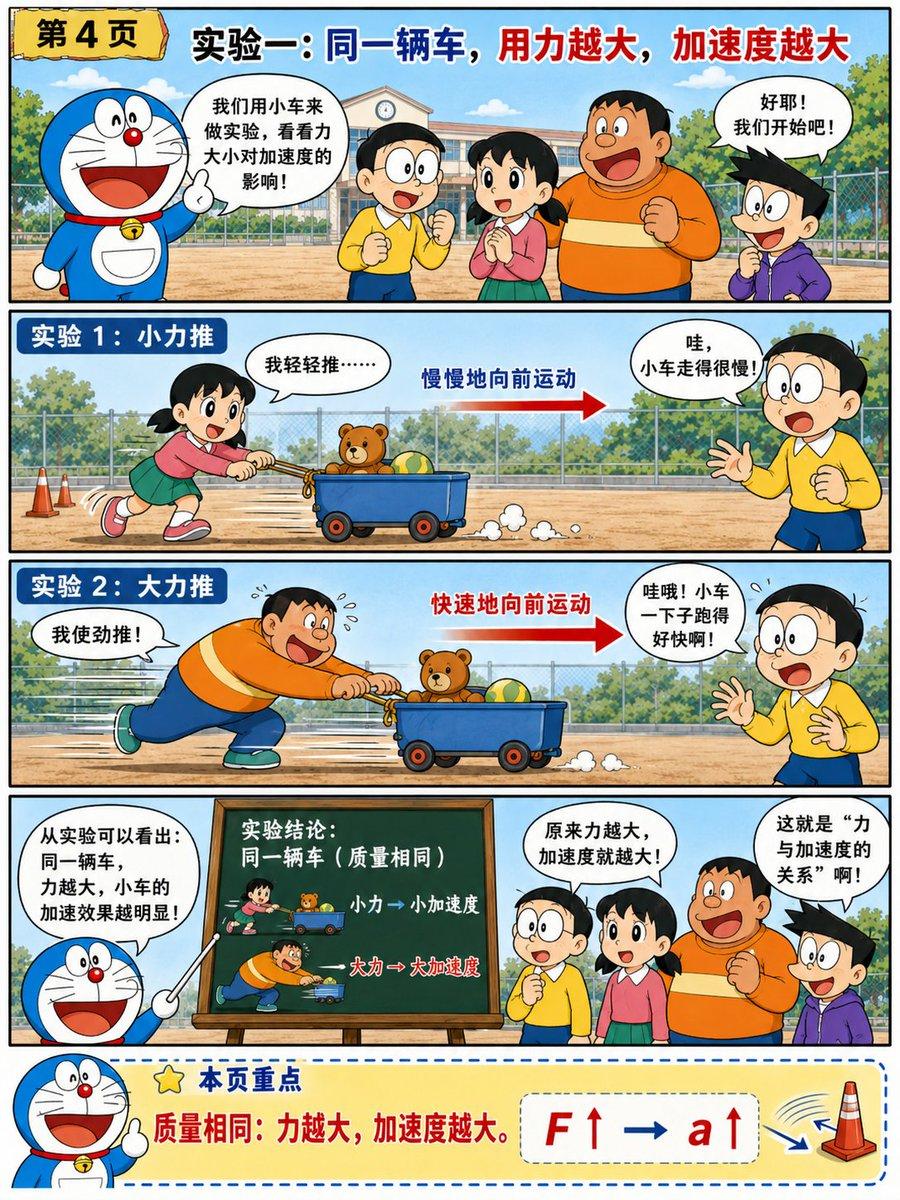 Doraemon-Style Newton’s Second Law Comic - AI image template preview