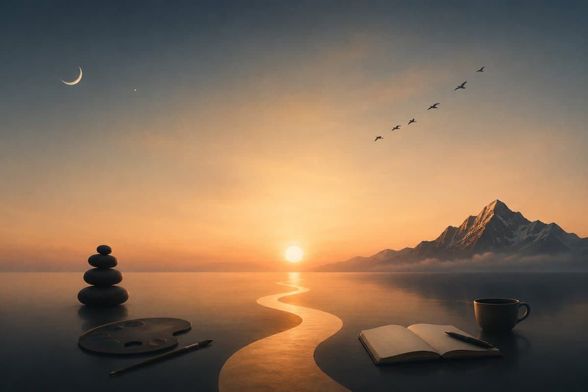 Surreal Sunset Creative Workspace - AI image template preview
