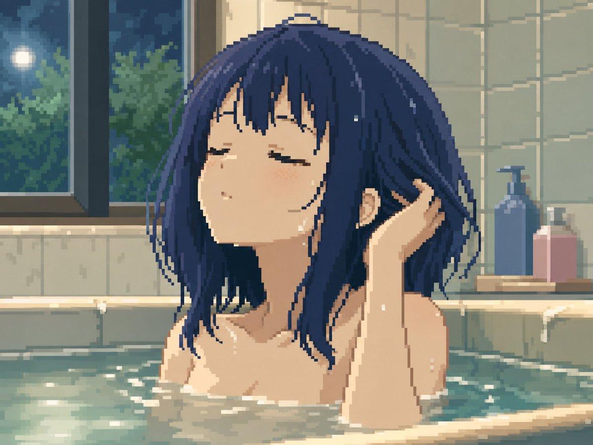 Moonlit Pixel Art Bath Scene preview