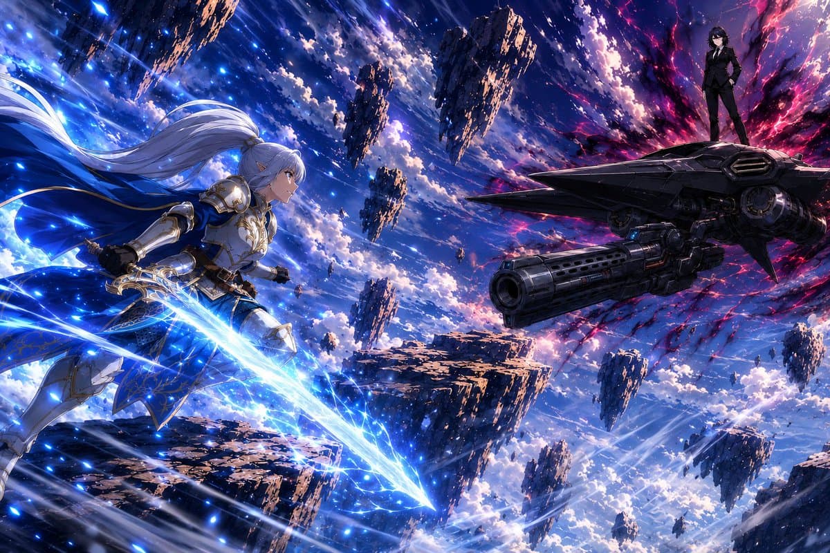 Anime Sky Battle Illustration - AI image template preview
