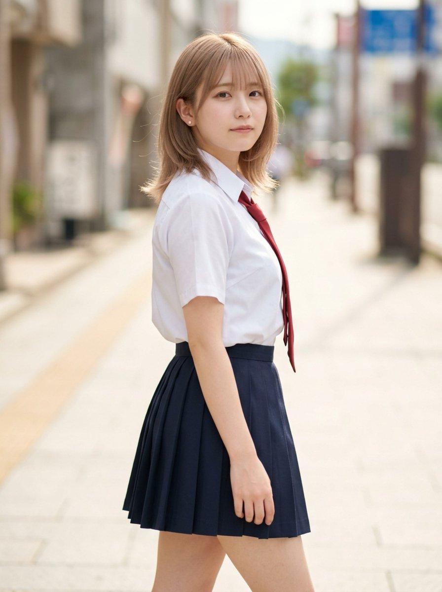 Censored School Uniform Street Portrait - AI image template preview