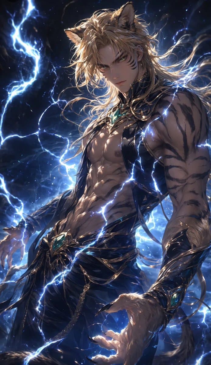 Tiger Beastman Lightning Warrior - AI image template preview