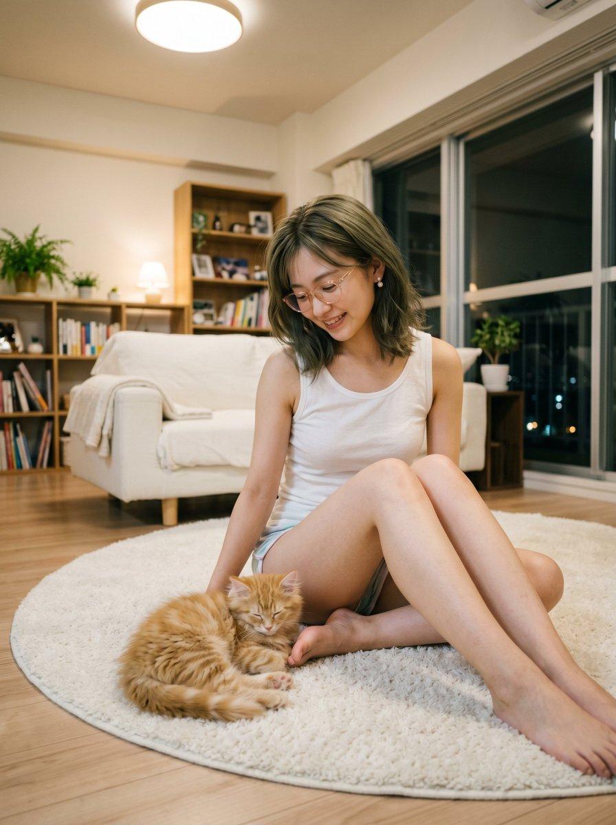 Cozy Apartment Woman With Kitten - AI image template preview