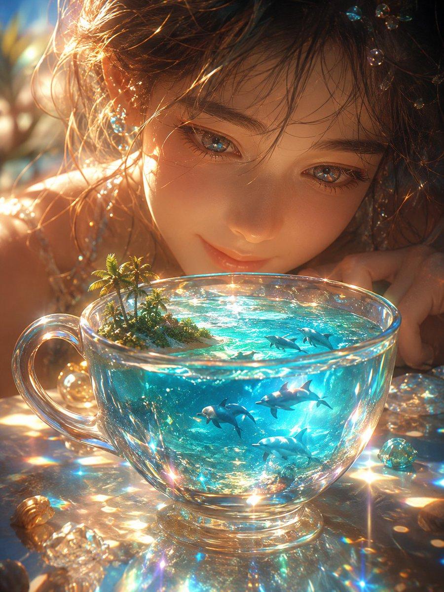 Prismatic Ocean Teacup Fantasy - AI image template preview
