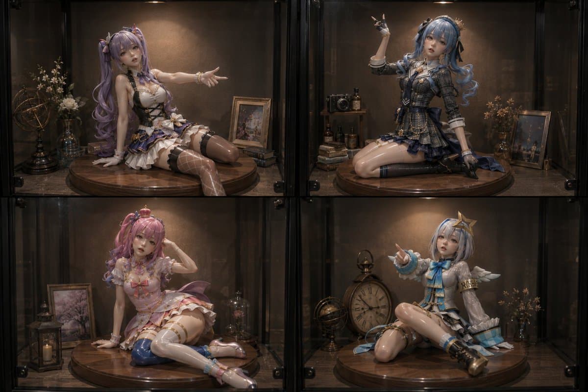 Four Anime Figures in Glass Display - AI image template preview