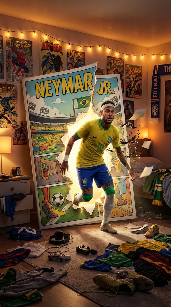 Neymar Comic Portal Bedroom - AI image template preview