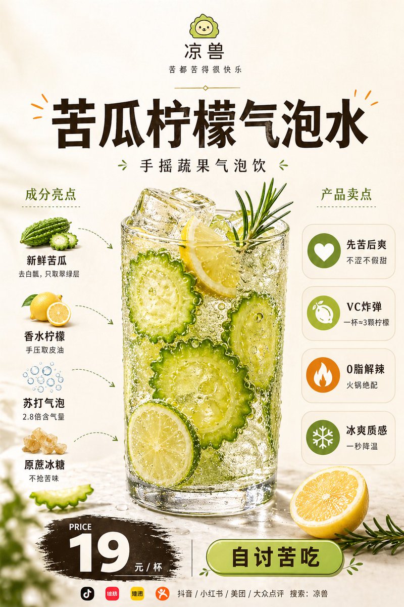 Bitter Melon Lemon Soda Poster - AI image template preview