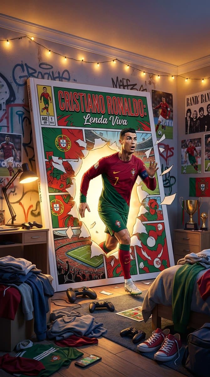 Ronaldo Comic Poster Bedroom Scene - AI image template preview