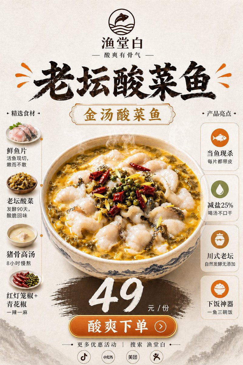 Chinese Sour Fish Restaurant Poster - AI image template preview