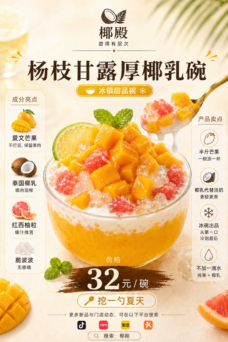 Mango Coconut Dessert Poster - AI image template preview