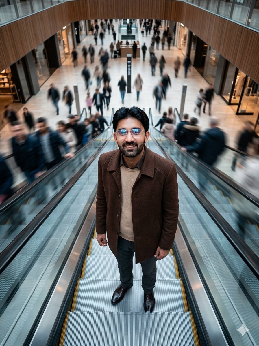 Overhead Escalator Mall Portrait - AI image template preview