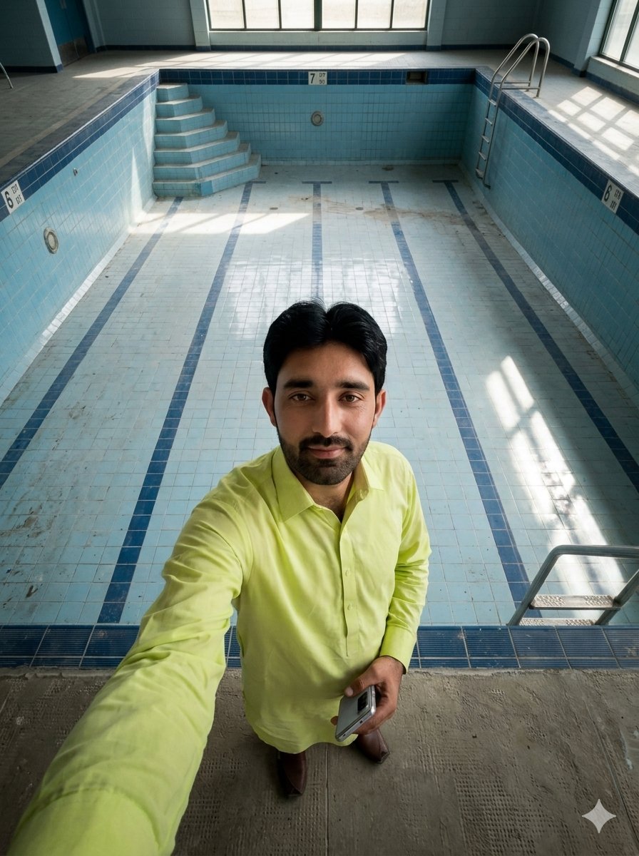 Top-Down Selfie in Empty Indoor Pool - AI image template preview