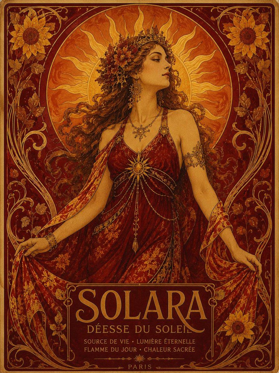 Solara Art Nouveau Sun Goddess Poster - AI image template preview