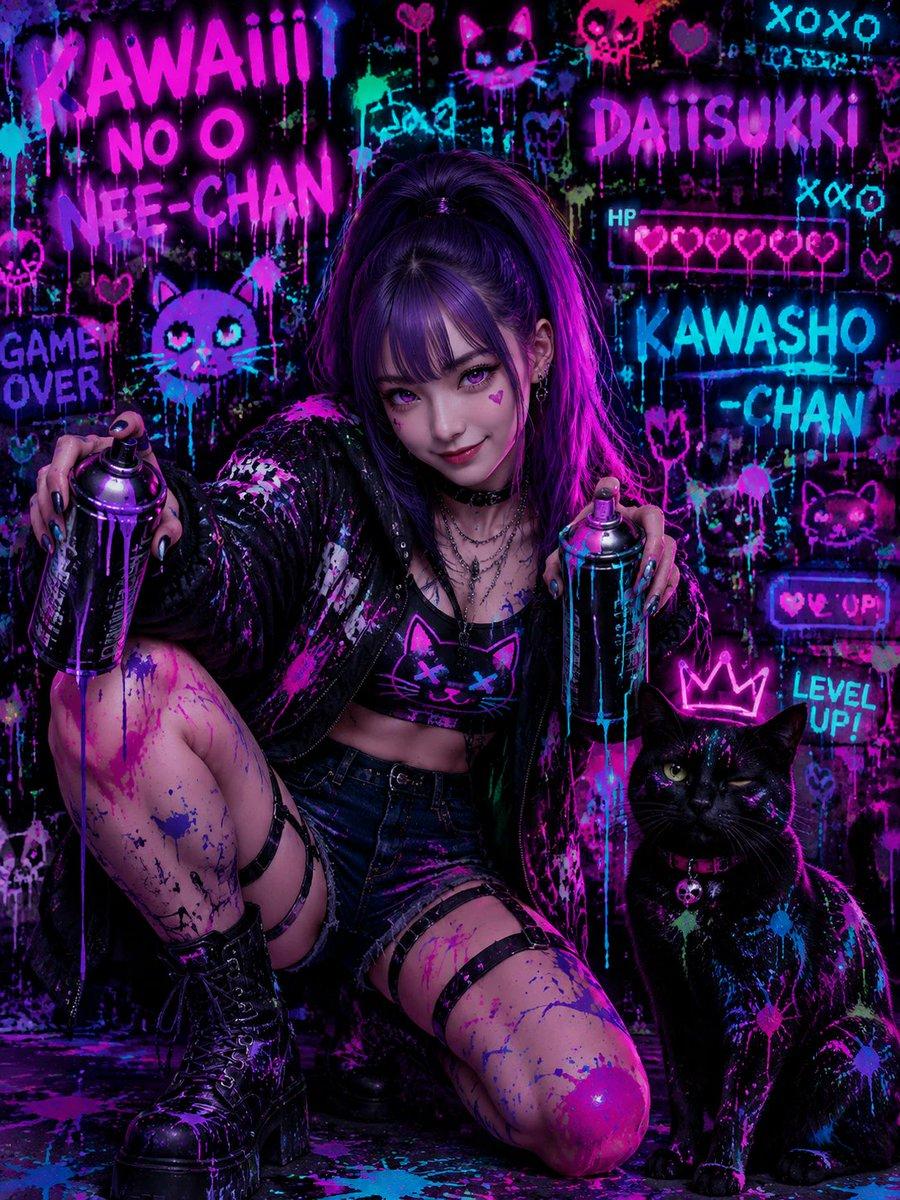 Neon Kawaii Punk Graffiti Portrait - AI image template preview