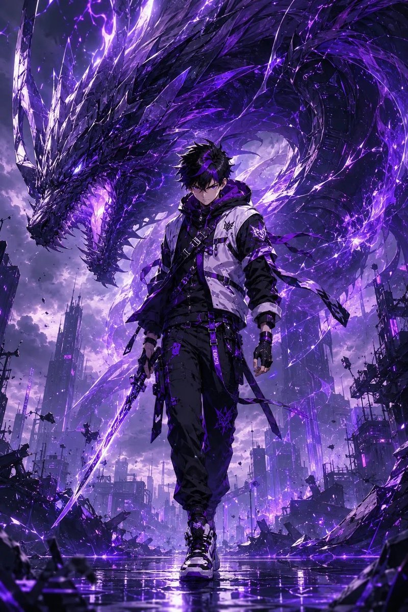 Epic Anime Worldview with Guardian Beast - AI image template preview