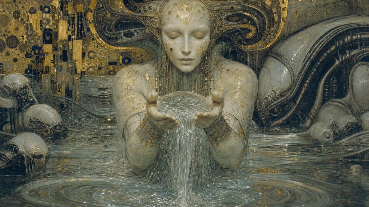 Biomechanical Surrealism with Gold Leaf - AI image template preview