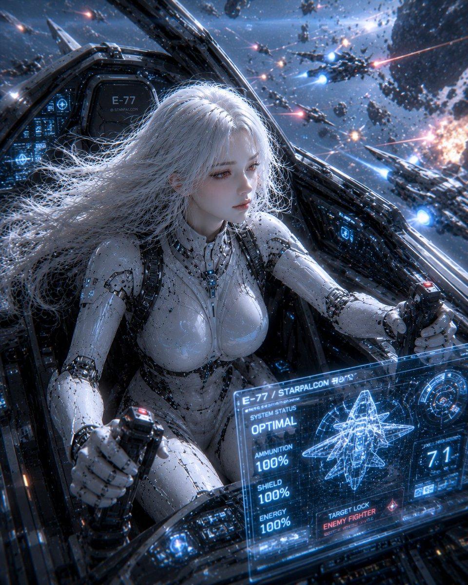 Female Android on a Spaceship - AI image template preview