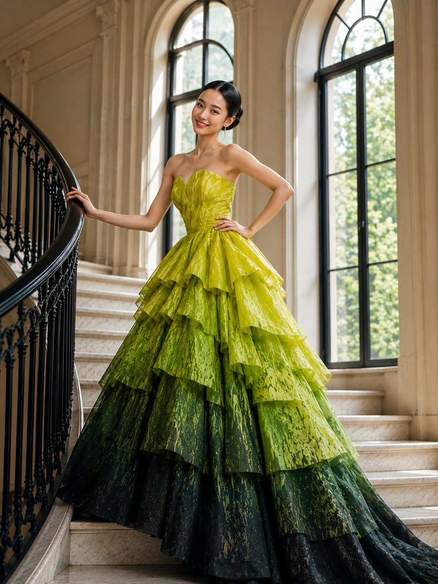 High-Fashion Tiered Ballgown Editorial - AI image template preview