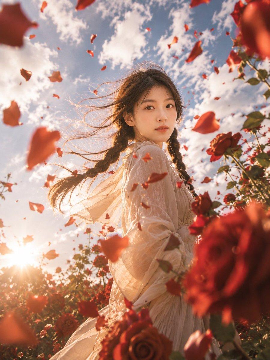 Windblown Rose Garden Portrait - AI image template preview