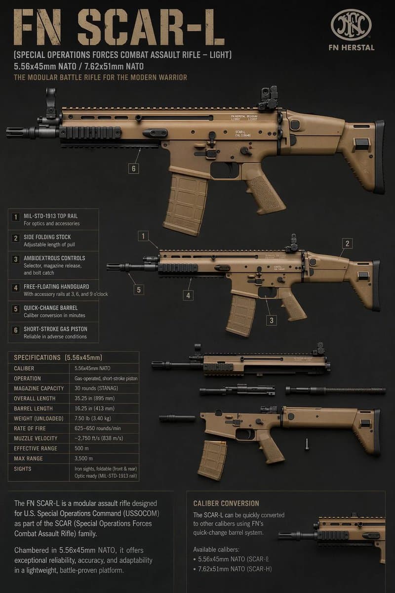 FN SCAR-L Tactical Spec Sheet - AI image template preview
