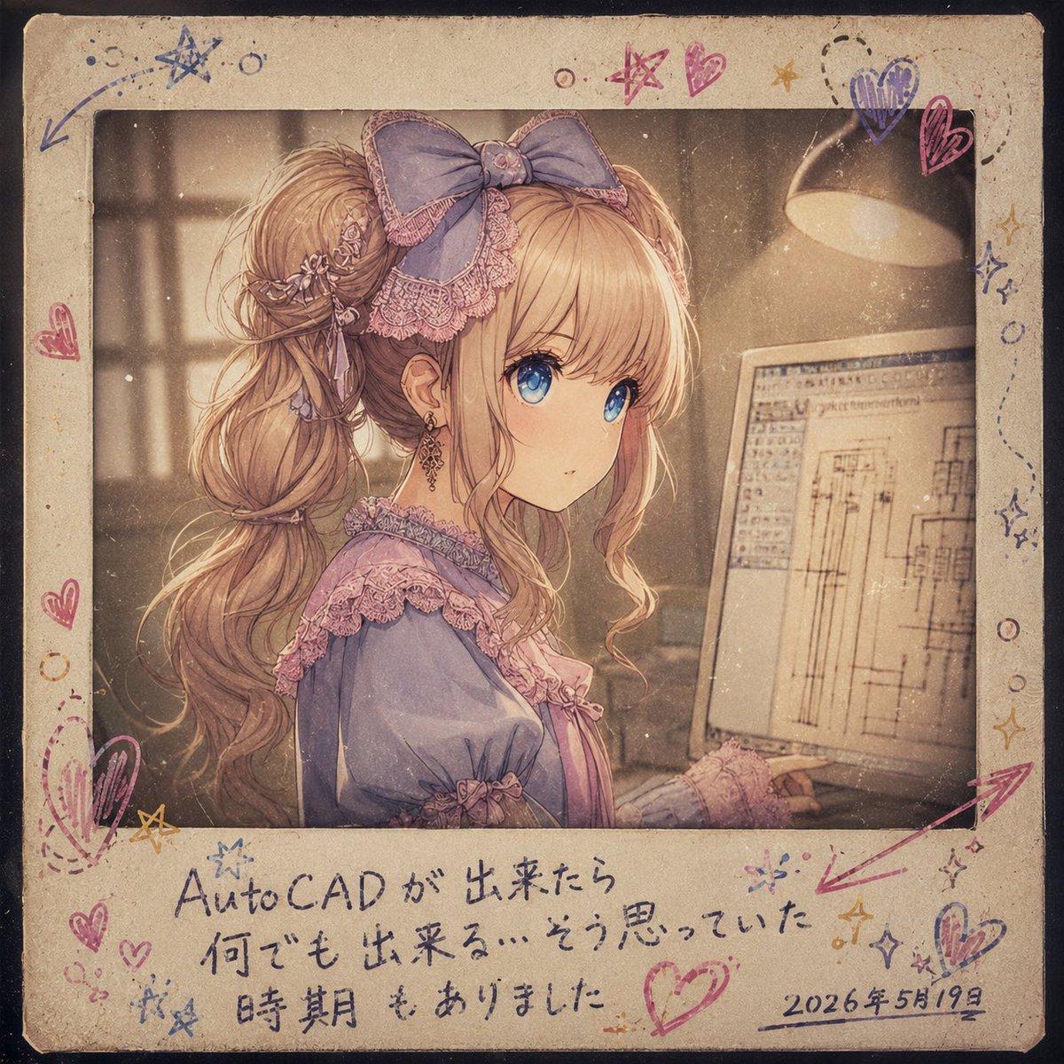Melancholy AutoCAD Working Girl Polaroid - AI image template preview