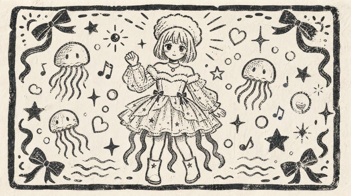 Monochrome Woodblock Character Postcard - AI image template preview