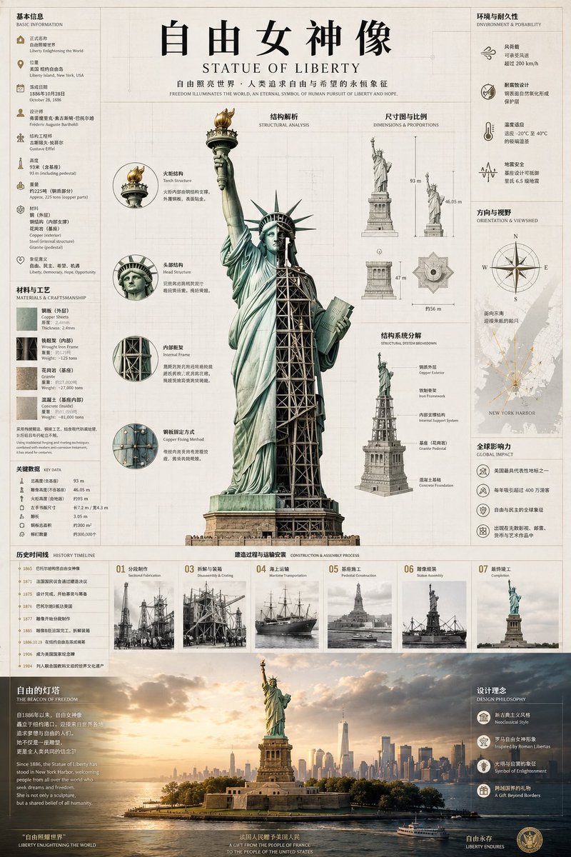 Statue of Liberty Technical Infographic - AI image template preview