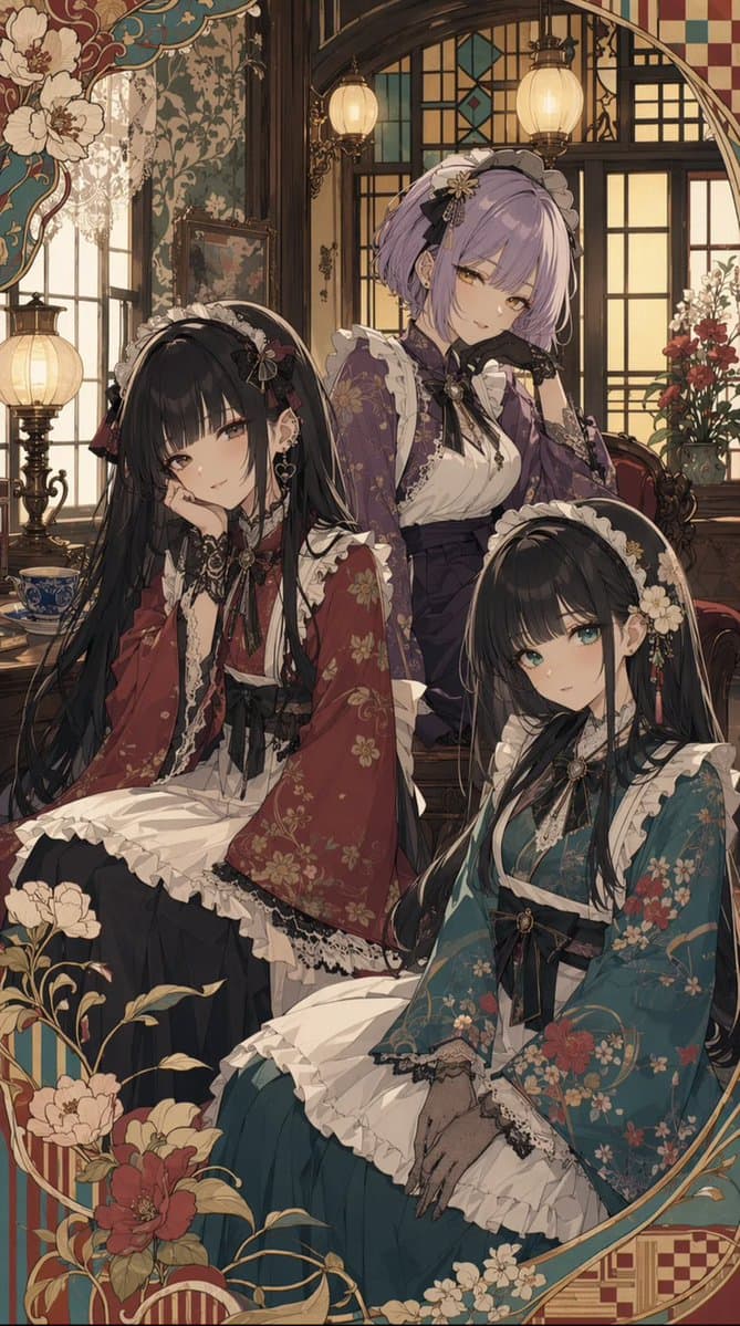 Taisho Romantic Cafe Trio - AI image template preview