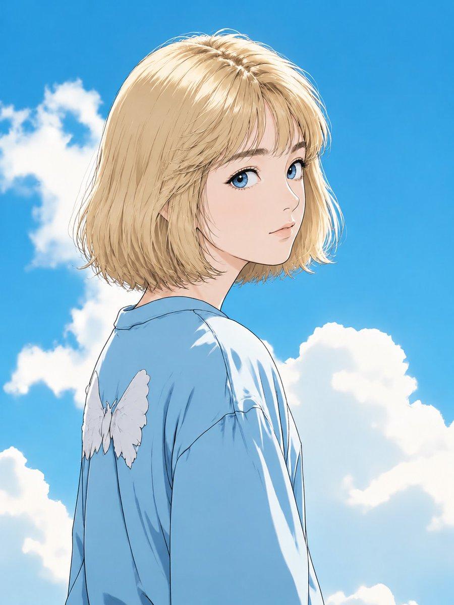 Anime Blonde Under Blue Sky - AI image template preview