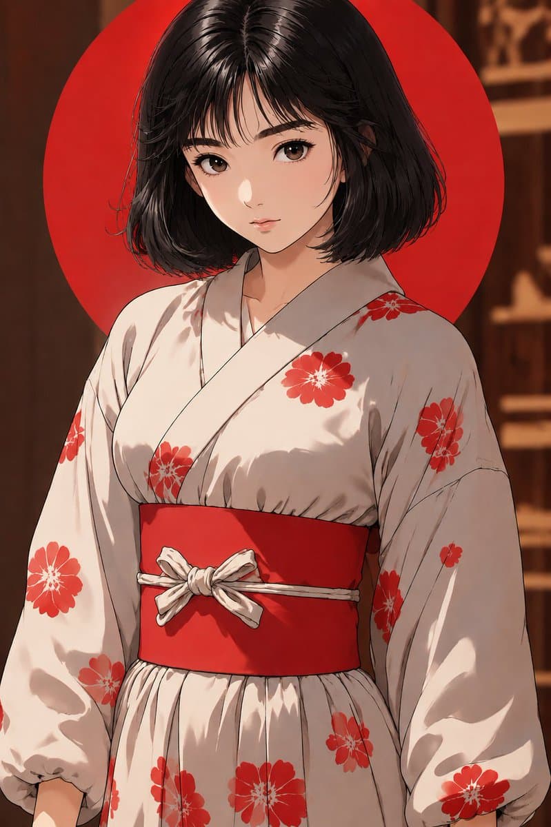 Anime Yukata Portrait with Red Sun Disk - AI image template preview