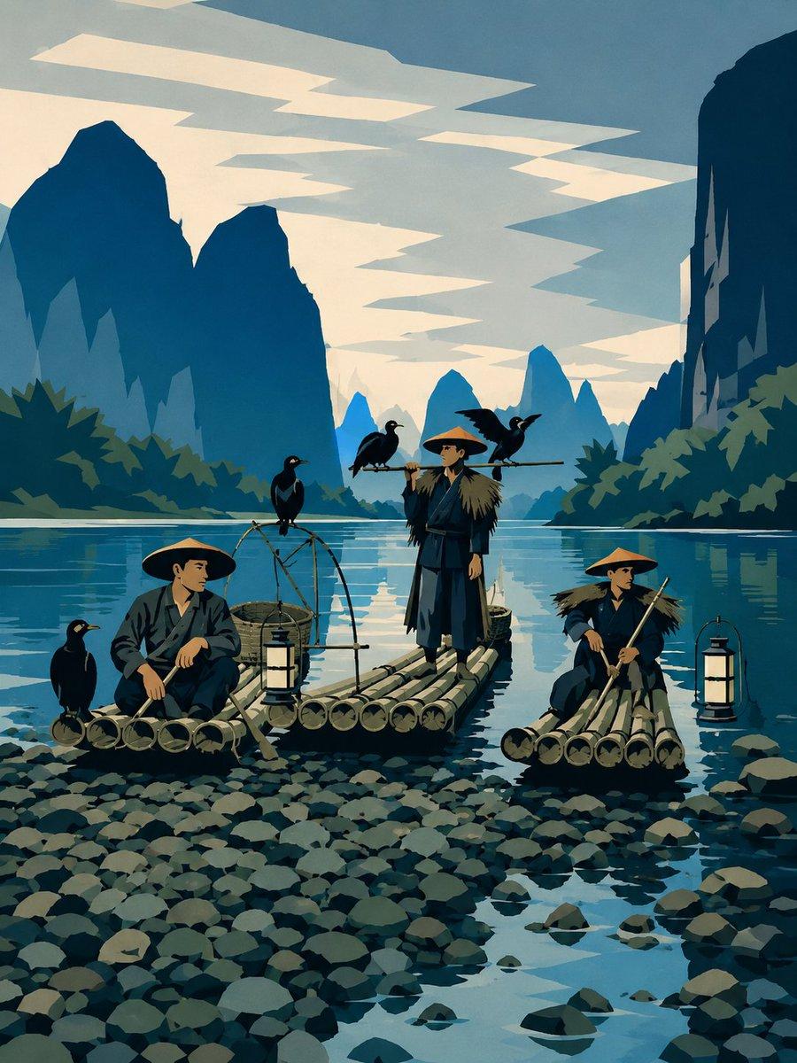 Minimalist Cormorant Fishing Poster - AI image template preview