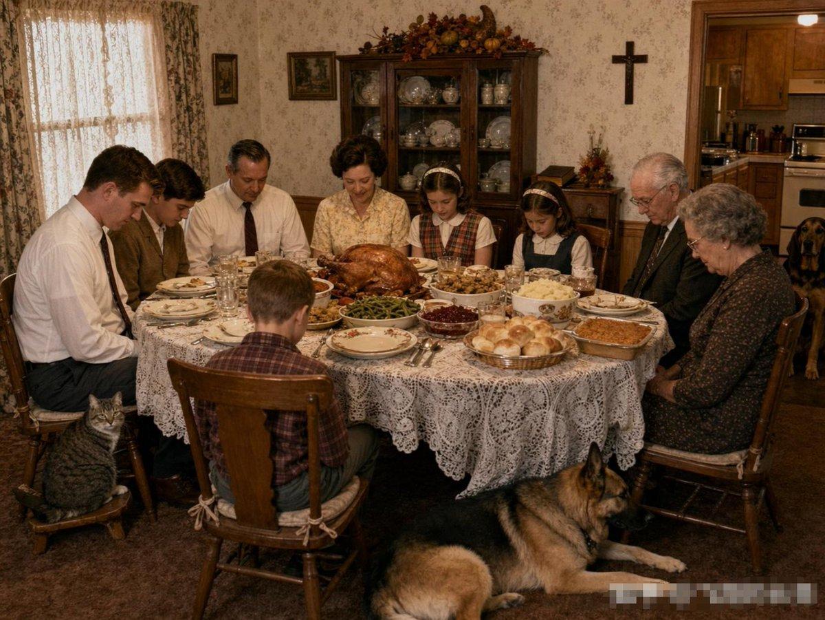 Uncanny Thanksgiving Family Dinner - AI image template preview