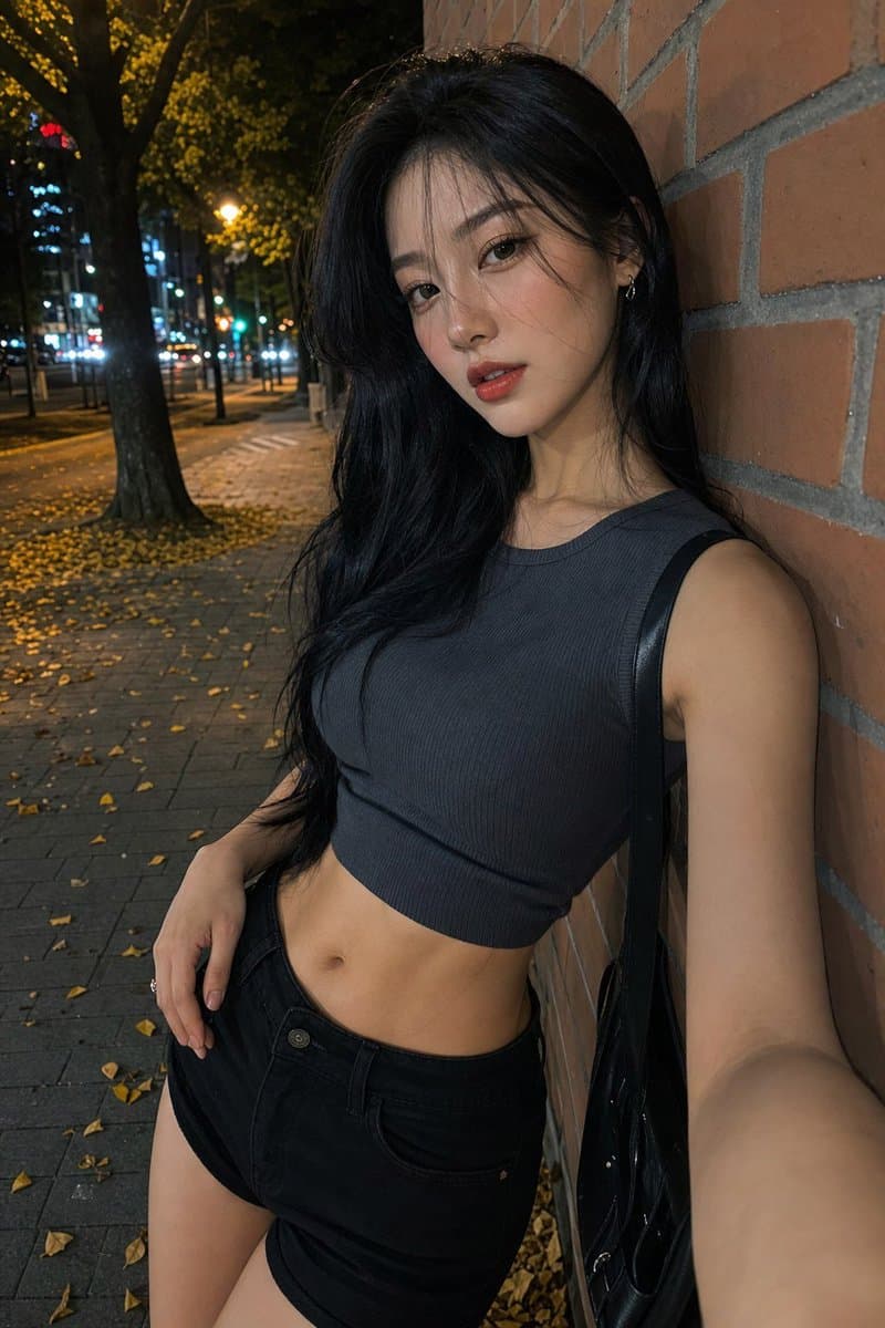 Night Street Fashion Selfie - AI image template preview