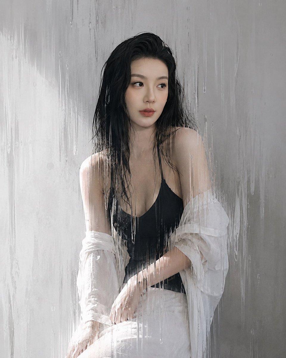 Rain Glass Fashion Portrait - AI image template preview