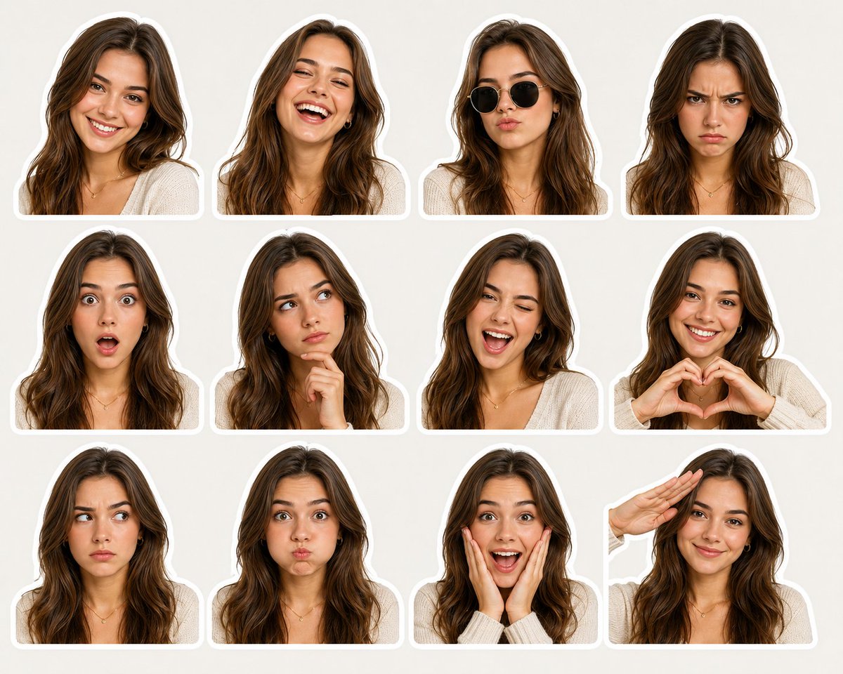 Expressive Woman Emoji Sticker Pack - AI image template preview