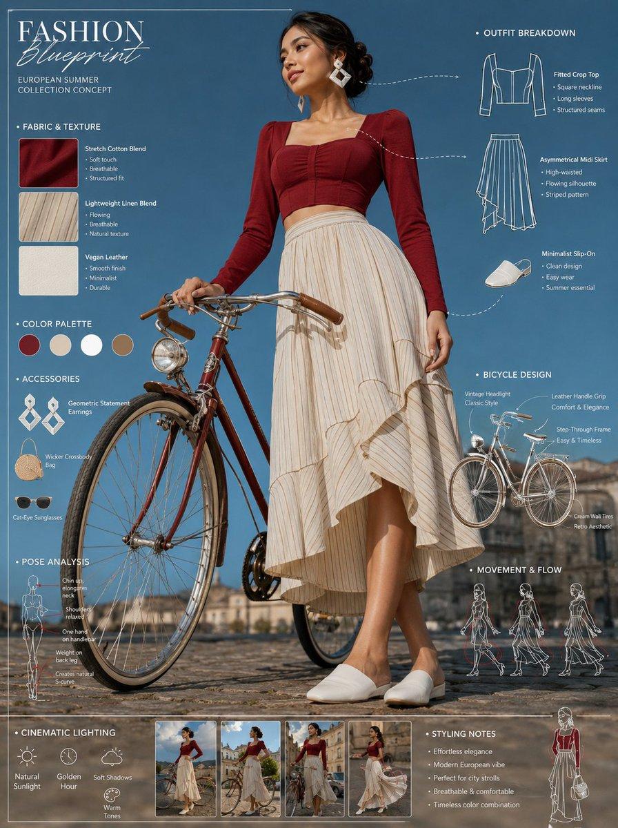 Vintage Bicycle Fashion Blueprint Sheet - AI image template preview