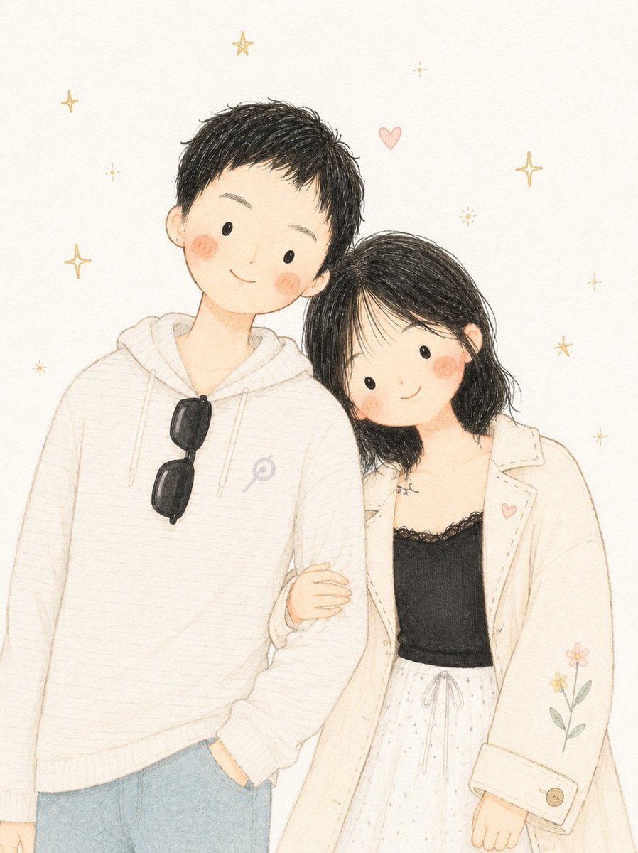 Minimalist Anime Couple Watercolor Illustration - AI image template preview