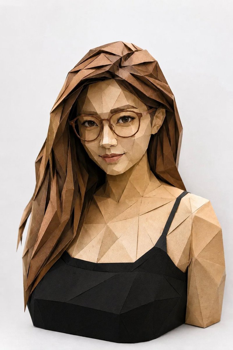 Low-Poly Origami Papercraft Portrait - AI image template preview