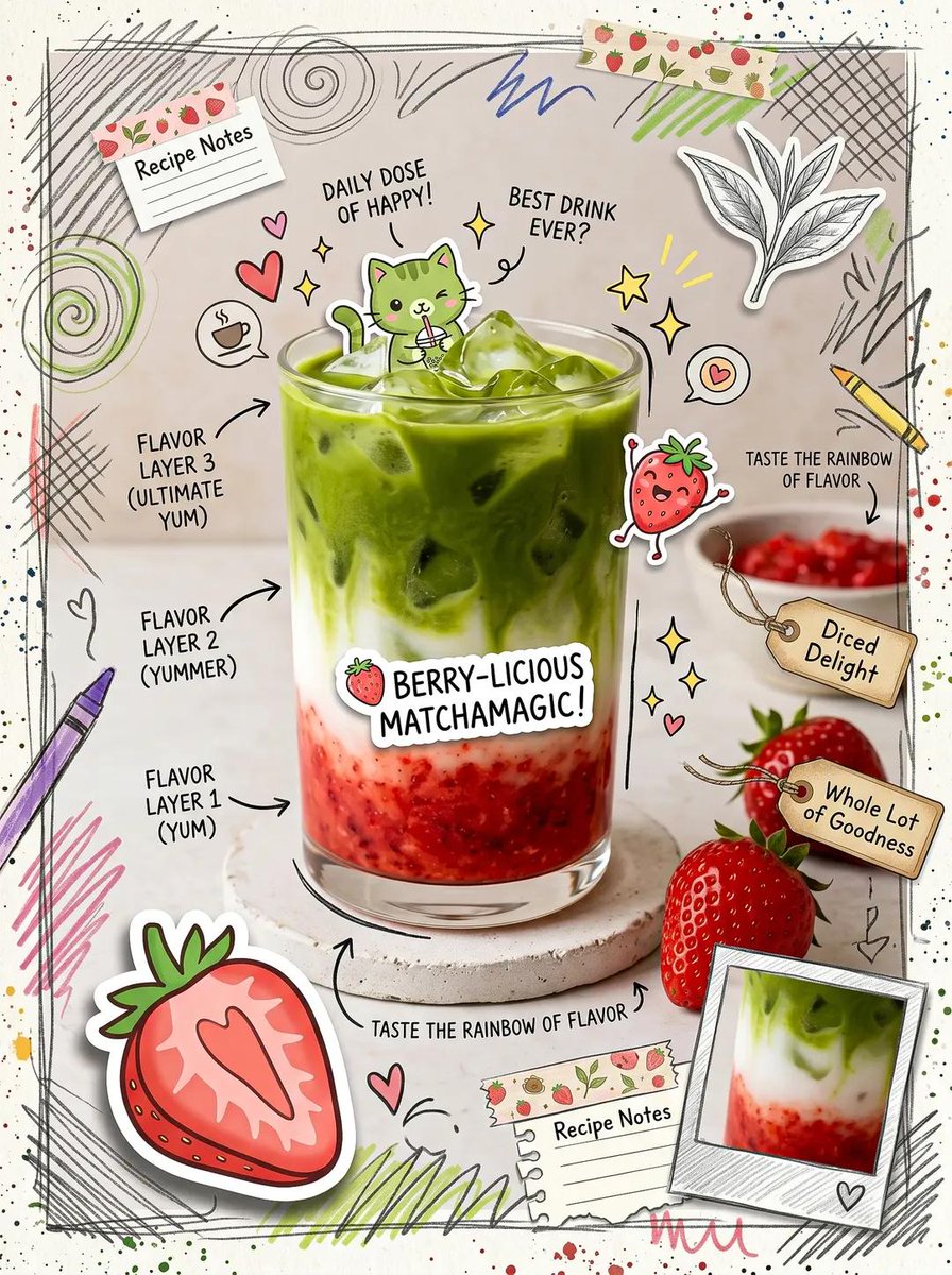 Kawaii Cafe Food Scrapbook Poster - AI image template preview