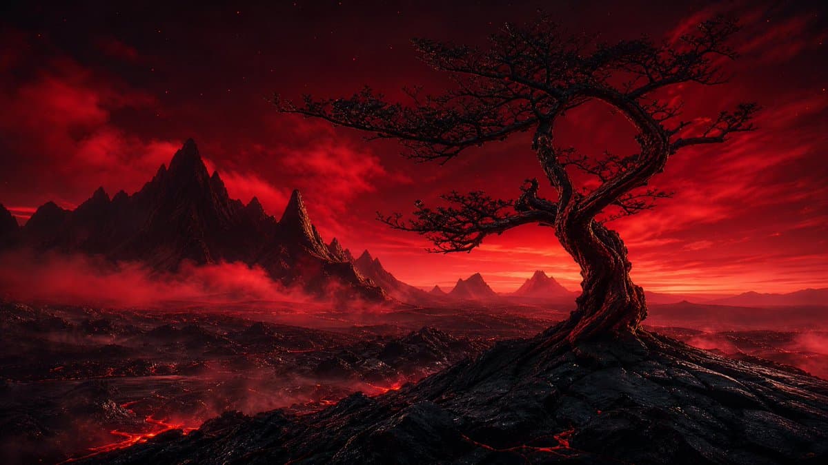 Crimson Volcanic Heart Tree - AI image template preview