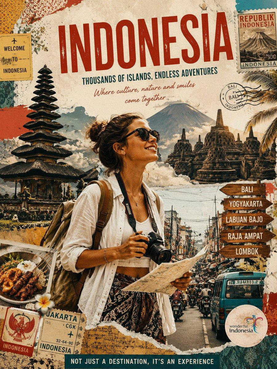 Vintage Indonesia Travel Collage Poster - AI image template preview