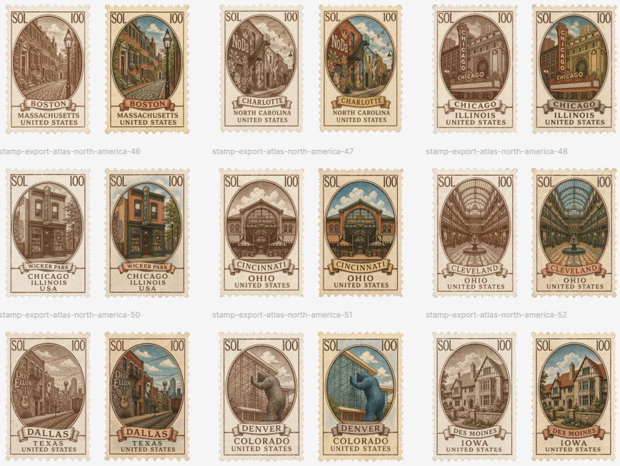 Vintage North America Stamp Grid - AI image template preview