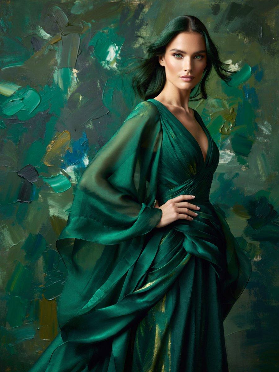 Emerald Couture Seasonal Portrait - AI image template preview