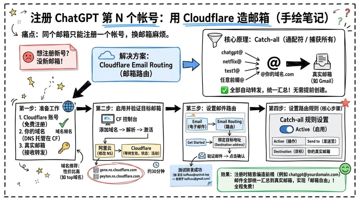 Cloudflare Catch-All Email Routing Infographic - AI image template preview
