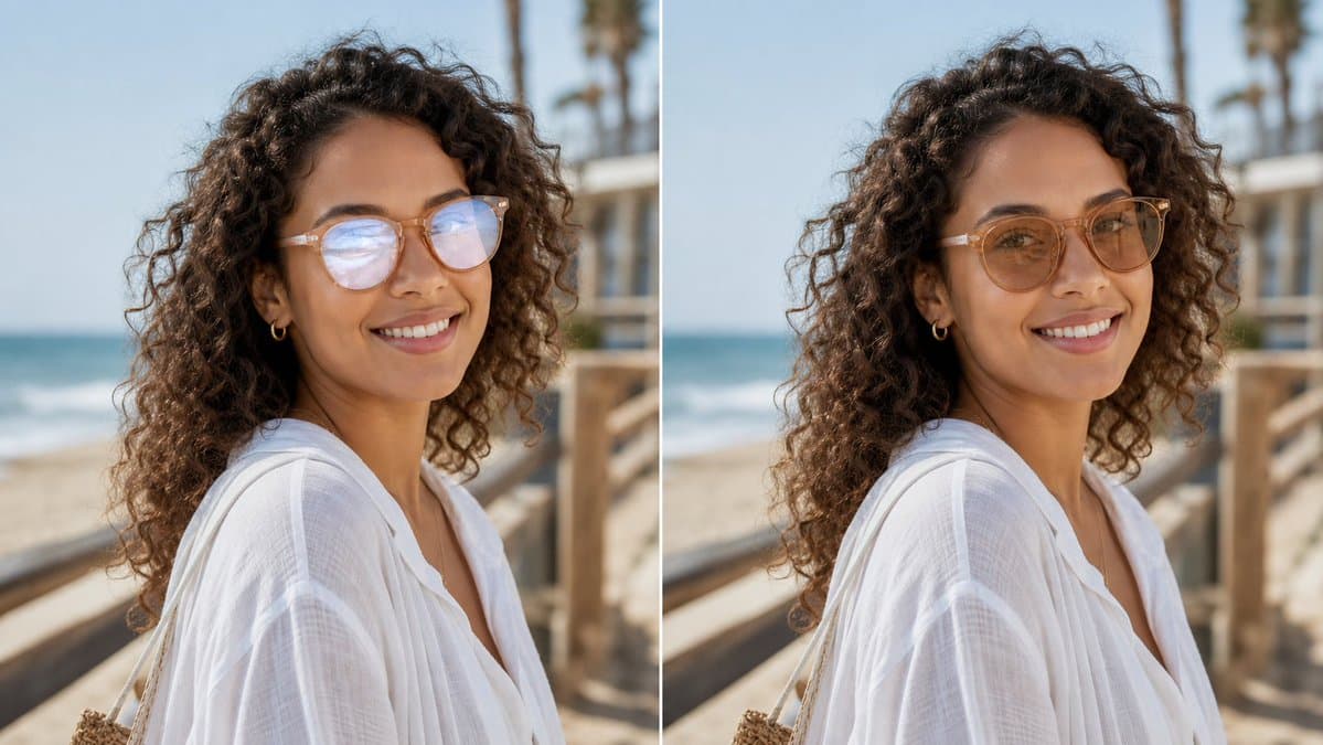 Glasses Glare Removal Comparison - AI image template preview
