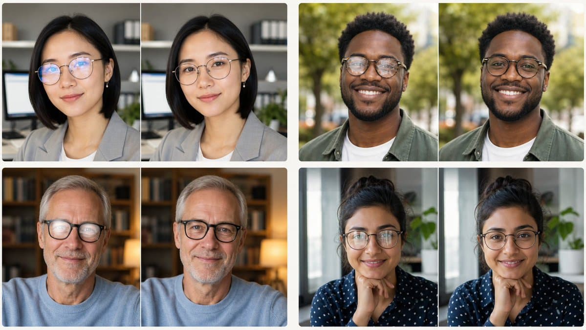Glasses Glare Removal Portrait Collage - AI image template preview