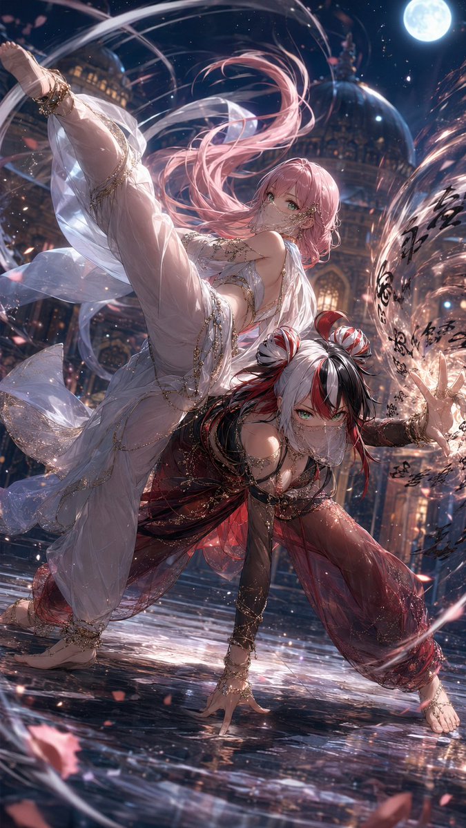 Moonlit Palace Dancer Duel - AI image template preview